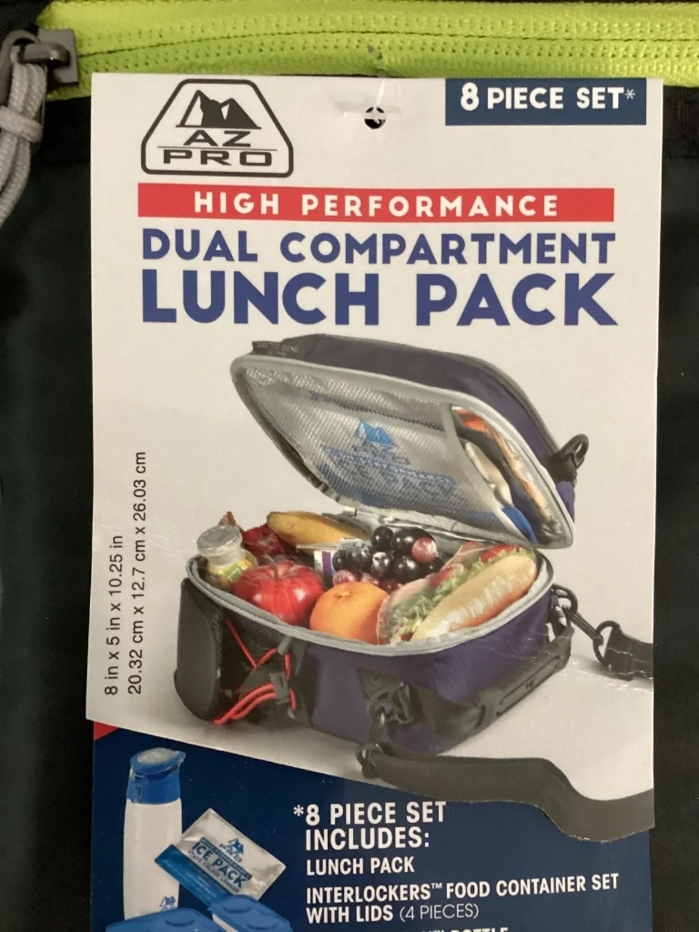 AZ Pro Insulated Zipper Lunch Bag, Black Geometric w/ Containers & Ice Packs NEW